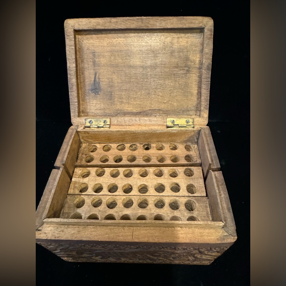 Rare Antique Hand Carved Folding Wood Cigarette Holder Dispensing Box